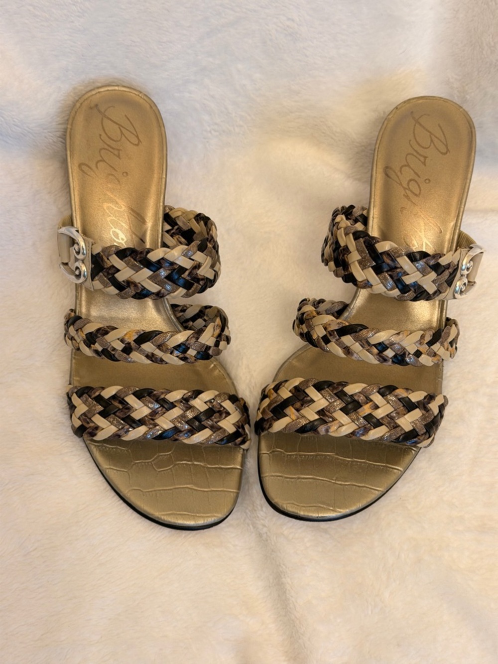 Brighton Braided Slide Sandals in Tan and Black